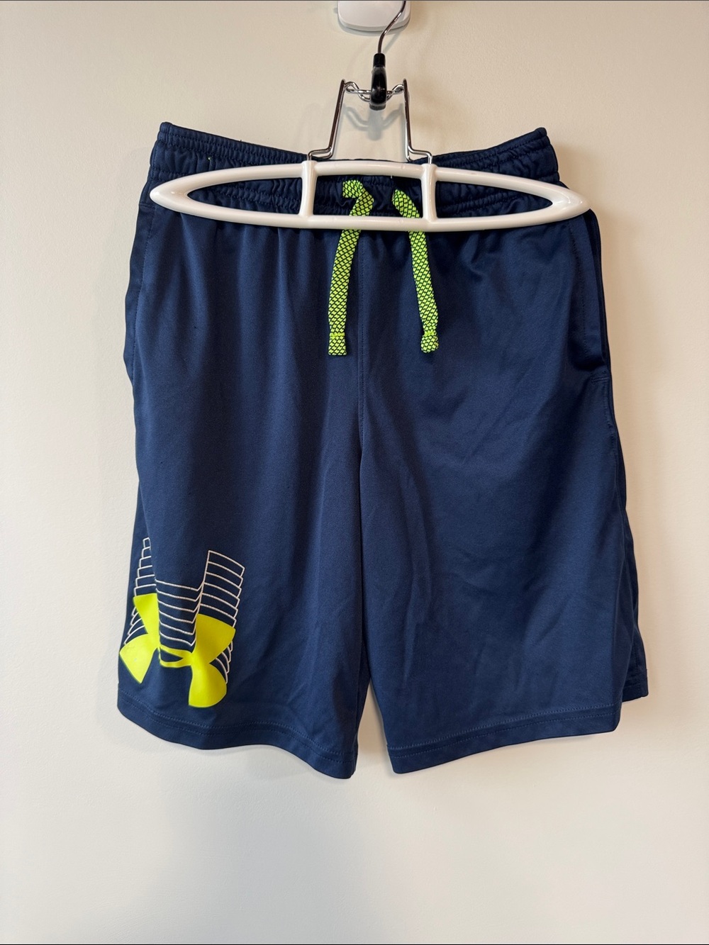 Under Armour Men’s Navy Shorts with Neon Yellow-Green Accents